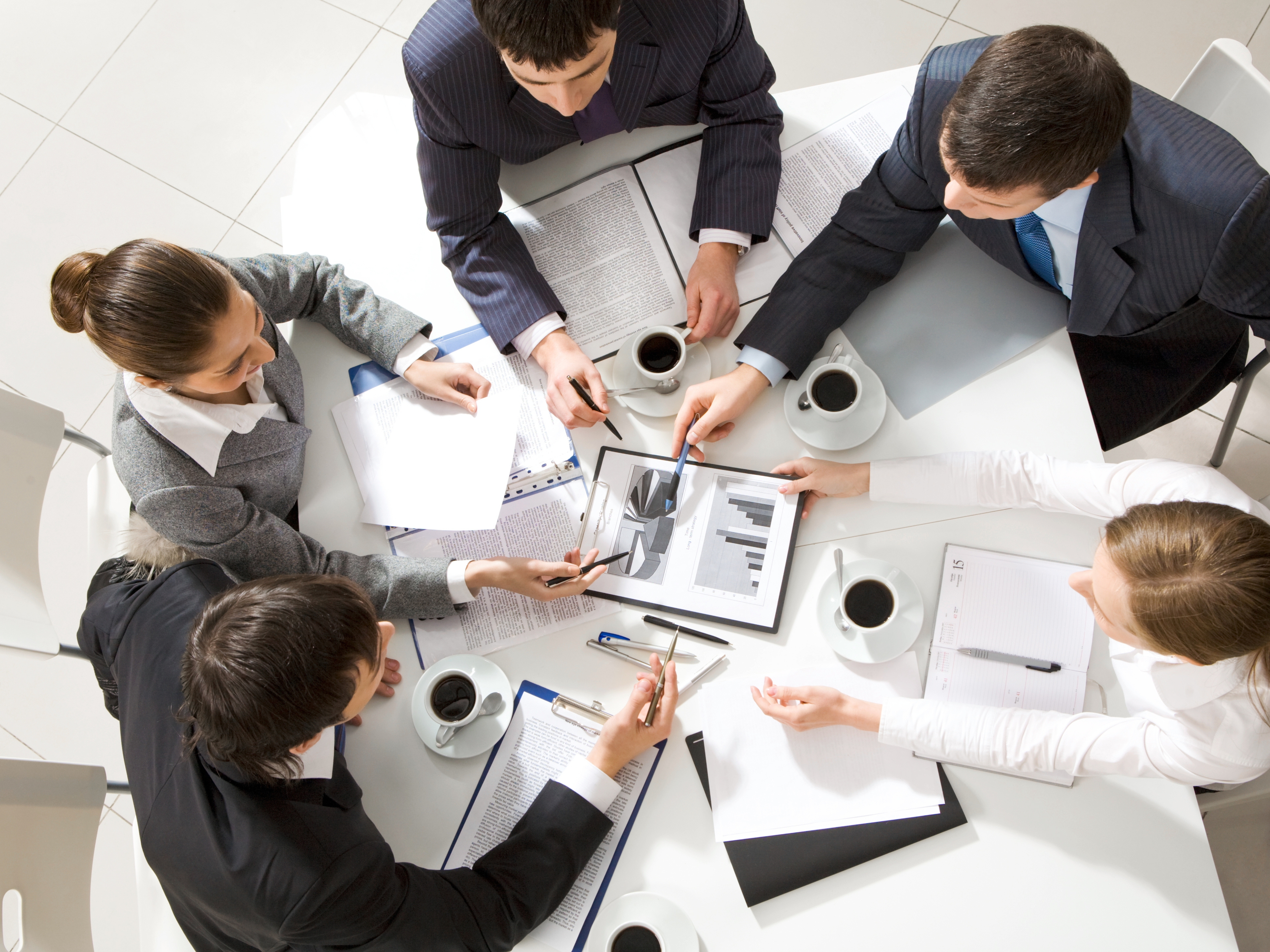 Professional team reviewing project information